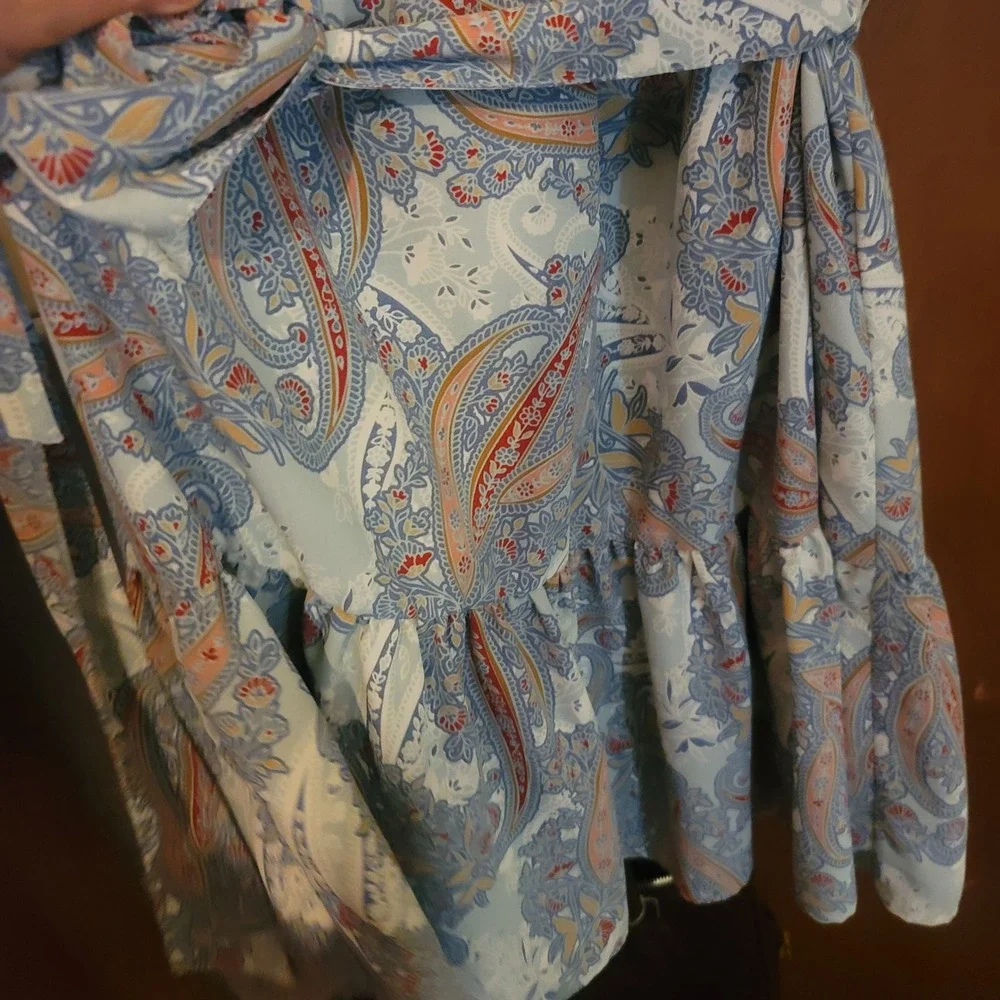 Jane and Delaney Paisley Print Boho Belted‎ Flounce Dress Women's Size M